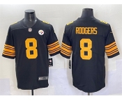 Men's Pittsburgh Steelers #8 Aaron Rodgers Black 2025 Color Rush Vapor Limited Stitched Football Jersey Men's Pittsburgh Steelers #8 Aaron Rodgers Black 2025 Color Rush Vapor Limited Stitched Football Jersey