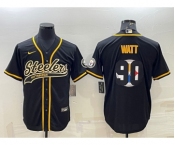 Men's Pittsburgh Steelers #90 TJ Watt Black Team Big Logo With Patch Cool Base Stitched Baseball Jersey