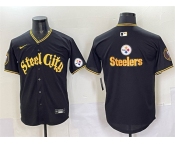 Men's Pittsburgh Steelers Team Big Logo Black 412 Patch Vapor Premier Limited Stitched Baseball Jersey