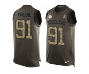 Nike Pittsburgh Steelers #91 Kevin Greene Green Men's Stitched NFL Limited Salute To Service Tank Top Jersey