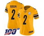 Women's Pittsburgh Steelers #2 Mason Rudolph Limited Gold Inverted Legend 100th Season Football Jersey