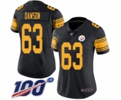 Women's Pittsburgh Steelers #63 Dermontti Dawson Limited Black Rush Vapor Untouchable 100th Season Football Jersey