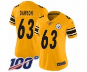Women's Pittsburgh Steelers #63 Dermontti Dawson Limited Gold Inverted Legend 100th Season Football Jersey