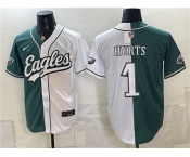 Men's Philadelphia Eagles #1 Jalen Hurts Green White Split Stitched Jersey Men's Philadelphia Eagles #1 Jalen Hurts Green White Split Stitched Jersey