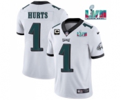 Men's Philadelphia Eagles #1 Jalen Hurts White Super Bowl LVII Patch And 2-star C Patch Vapor Untouchable Limited Stitched Jersey