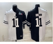 Men's Philadelphia Eagles #11 A.J. Brown Black & White Split Super Bowl LVII Patch Limited Stitched Jersey