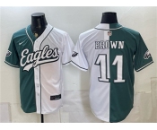 Men's Philadelphia Eagles #11 A.J. Brown Green White Split Stitched Jersey Men's Philadelphia Eagles #11 A.J. Brown Green White Split Stitched Jersey