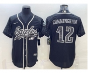 Men's Philadelphia Eagles #12 Randall Cunningham Black Reflective With Patch Cool Base Stitched Baseball Jersey