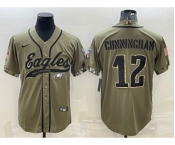 Men's Philadelphia Eagles #12 Randall Cunningham Olive 2022 Salute To Service Cool Base Stitched Baseball Jersey