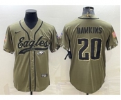 Men's Philadelphia Eagles #20 Brian Dawkins Olive 2022 Salute To Service Cool Base Stitched Baseball Jersey
