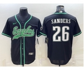 Men's Philadelphia Eagles #26 Miles Sanders Black With Patch Cool Base Stitched Baseball Jersey