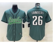 Men's Philadelphia Eagles #26 Miles Sanders Green With Patch Cool Base Stitched Baseball Jersey