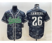 Men's Philadelphia Eagles #26 Miles Sanders Grey Camo With Patch Cool Base Stitched