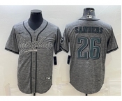Men's Philadelphia Eagles #26 Miles Sanders Grey Gridiron With Patch Cool Base Stitched Baseball Jersey