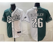 Men's Philadelphia Eagles #26 Saquon Barkley Green White Split Stitched Jersey Men's Philadelphia Eagles #26 Saquon Barkley Green White Split Stitched Jersey