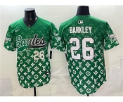 Men's Philadelphia Eagles #26 Saquon Barkley Green With Patch Limited Stitched Baseball Jersey