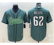 Men's Philadelphia Eagles #62 Jason Kelce Green With Patch Cool Base Stitched Baseball Jersey