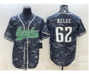 Men's Philadelphia Eagles #62 Jason Kelce Grey Camo With Patch Cool Base Stitched Baseball Jersey