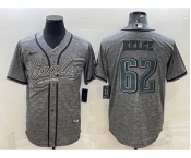 Men's Philadelphia Eagles #62 Jason Kelce Grey Gridiron Patch Cool Base Stitched Baseball Jersey