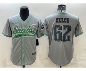 Men's Philadelphia Eagles #62 Jason Kelce Grey With Patch Cool Base Stitched Baseball Jersey