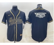 Men's Philadelphia Eagles Black Gold Team Big Logo With Patch Cool Base Stitched Baseball Jersey