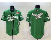 Men's Philadelphia Eagles Team Big Logo Green 2025 Super Bowl LIX Patch Stitched Baseball Jersey