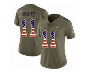 Women Nike Philadelphia Eagles #11 Carson Wentz Limited Olive USA Flag 2017 Salute to Service NFL Jersey