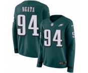 Women's Nike Philadelphia Eagles #94 Haloti Ngata Limited Green Therma Long Sleeve NFL Jersey