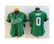 Women's Philadelphia Eagles #0 D’andre Swift Green With 3-Star C Cool Base Stitched Baseball Jersey