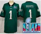 Women's Philadelphia Eagles #1 Jalen Hurts Limited Green Super Bowl LVII Vapor Jersey