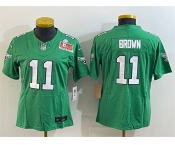 Women's Philadelphia Eagles #11 A. J. Brown Green 2025 Super Bowl LIX Patch F.U.S.E. Throwback Vapor Untouchable Limited Stitched Football Jersey