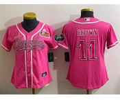 Women's Philadelphia Eagles #11 A.J. Brown Pink 2025 Super Bowl LIX Patch Cool Base Stitched Baseball Jersey