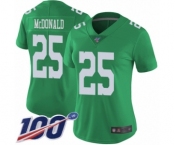Women's Philadelphia Eagles #25 Tommy McDonald Limited Green Rush Vapor Untouchable 100th Season Football Jersey