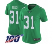 Women's Philadelphia Eagles #31 Jalen Mills Limited Green Rush Vapor Untouchable 100th Season Football Jersey