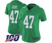 Women's Philadelphia Eagles #47 Nate Gerry Limited Green Rush Vapor Untouchable 100th Season Football Jersey