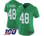 Women's Philadelphia Eagles #48 Wes Hopkins Limited Green Rush Vapor Untouchable 100th Season Football Jersey