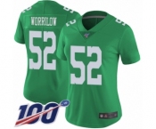 Women's Philadelphia Eagles #52 Paul Worrilow Limited Green Rush Vapor Untouchable 100th Season Football Jersey