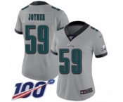 Women's Philadelphia Eagles #59 Seth Joyner Limited Silver Inverted Legend 100th Season Football Jersey