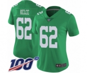 Women's Philadelphia Eagles #62 Jason Kelce Limited Green Rush Vapor Untouchable 100th Season Football Jersey