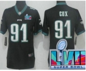 Women's Philadelphia Eagles #91 Fletcher Cox Limited Black Super Bowl LVII Vapor Jersey