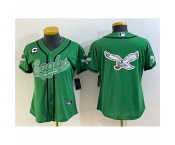 Women's Philadelphia Eagles Green Team Big Logo With 3-Star C Cool Base Stitched Baseball Jerseys