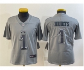 Youth Philadelphia Eagles #1 Jalen Hurts Gray Atmosphere Fashion Stitched Football Jersey
