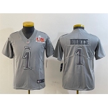 Youth Philadelphia Eagles #1 Jalen Hurts Grey 2025 Super Bowl LIX Patch Atmosphere Fashion Vapor Untouchable Limited Stitched Football Jersey