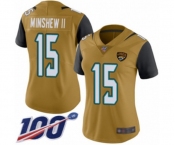 Women's Jacksonville Jaguars #15 Gardner Minshew II Limited Gold Rush Vapor Untouchable 100th Season Football Jersey