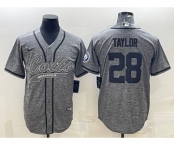 Men's Indianapolis Colts #28 Jonathan Taylor Grey Gridiron With Patch Cool Base Stitched Baseball Jersey