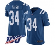 Men's Indianapolis Colts #34 Rock Ya-Sin Royal Blue Team Color Vapor Untouchable Limited Player 100th Season Football Jersey