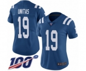 Women's Indianapolis Colts #19 Johnny Unitas Royal Blue Team Color Vapor Untouchable Limited Player 100th Season Football Jersey
