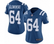 Women's Indianapolis Colts #64 Mark Glowinski Limited Royal Blue Rush Vapor Untouchable Football Jersey