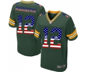 Men's Green Bay Packers #12 Aaron Rodgers Elite Green USA Flag Fashion Football Jersey