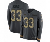 Men's Nike Green Bay Packers #33 Aaron Jones Limited Black Salute to Service Therma Long Sleeve NFL Jersey
